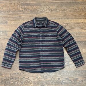 RVCA Men's Striped Button Down Shirt - blue/red/grey/yellow men’s large